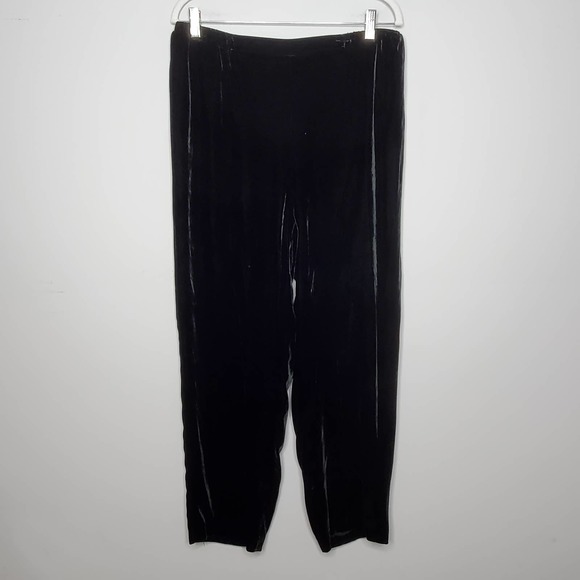 EILEEN FISHER Black Velvet Straight Leg Loungewear Pull On Pants Sz Medium M - Picture 2 of 6